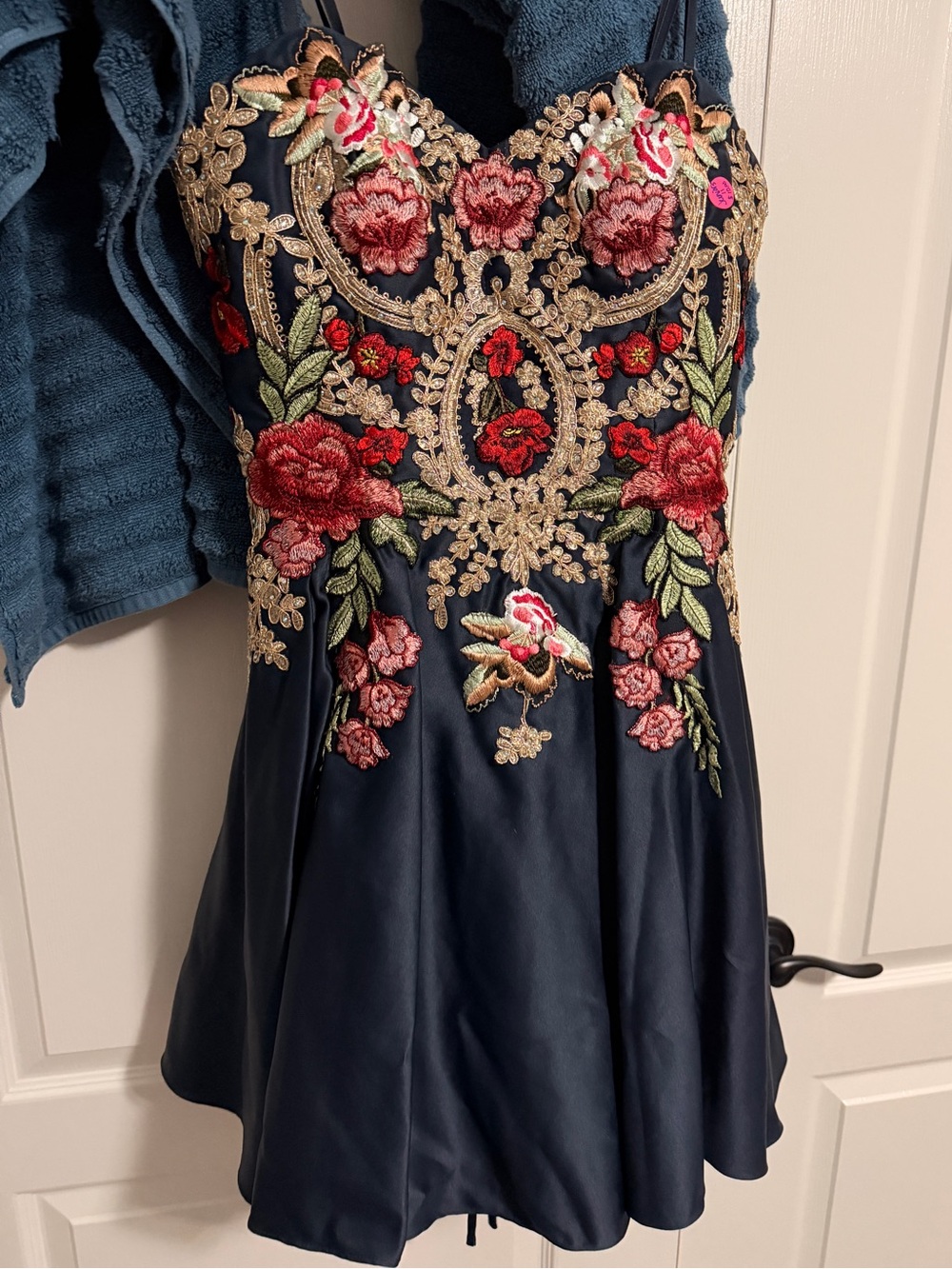 Navy Embroidered Floral Mini Dress